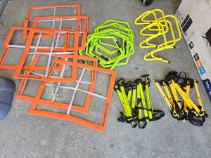 lot 131 image: Lot of Misc Floor Agility Training Tools.  Includes Hurdles, Ladders & More