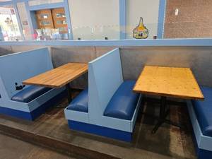 lot 38 image: Lot of 2 Wooden Tables.  Booths are not included.