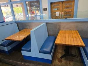 lot 39 image: Lot of 2 Wooden Tables.  Booths are not included.