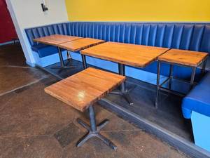 lot 69 image: Lot of Tables & Bartstool.  Includes 4 Wooden Tables & 1 Barstool