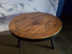 lot 87 image: Short Abstract Cut Wooden Top Table