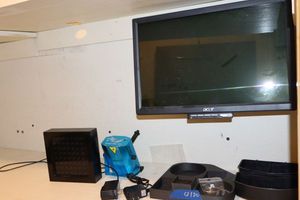 lot 120 image: Lights, plastic holders, and monitor (bring tools to remove)