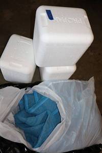 lot 209 image: Moving blanket and small styrofoam coolers