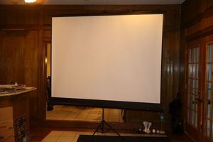lot 15 image: LARGE projector screen by Taotronics 120 43 screen with tripod stand, Model TT-HP020