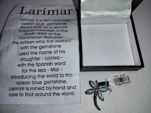 lot 220 image: Jewelry Larimar dragonfly pendant with tag