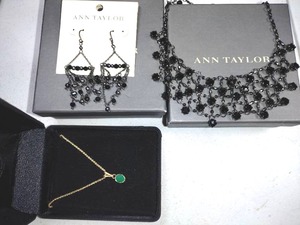 lot 245 image: Jewerly Ann Taylor necklace and earrings, green stone necklace. See markings