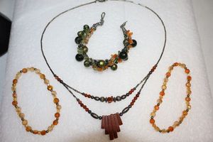 lot 253 image: Jewelry Sterling silver southwestern style necklace, stretch and wire bracelets