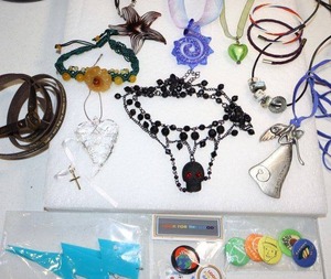 lot 258 image: Jewelry glass bead jewelry, Jason Marz pins, black skull choker necklace