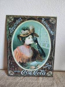 lot 45 image: Vintage metal Coca Cola collectible advertisement sign - 13 x 16