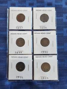 lot 8 image: Selection of Indian Head Cents - 1897, 1898, 1899, 1900, 1904, 1905