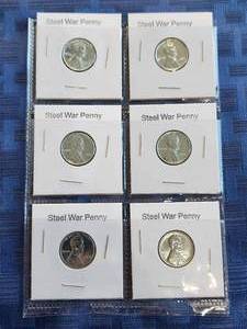 lot 15 image: Selection of 6 1943 steel wheat pennies - penny