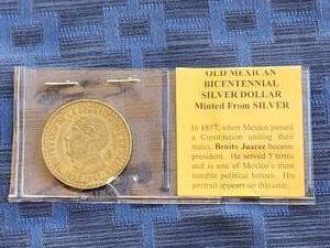 lot 113 image: 1957 old Mexican Bicentennial silver dollar