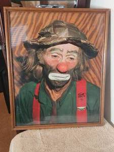 lot 106 image: Framed artwork of Emmett Kelly Jr. - Hand signed by E. Kelly Jr. - 17 by 21