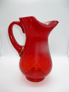 lot 91 image: MCM Blown Red Glass Pitcher