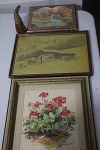 lot 104 image: Watercolor Art, Vintage Wood Items Art