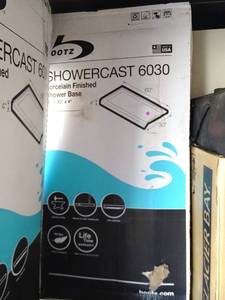 lot 5 image: NIB $$$ - Bootz Industries 010-1002-00CH ShowerCast 6030 60 In. W. x 30 In. D. Right Drain Shower Floor in White