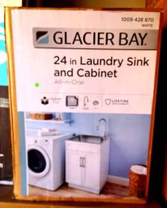 lot 42 image: Glacier Bay 24x21x51 SS Laundry Sink Cabinet