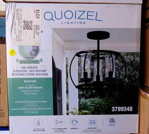 lot 57 image: Quoizel Daxton 3 -Light 12.88-in Matte Black IndoorOutdoor Semi Flush Mount Light Item #3799348 - NIB