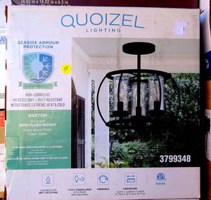 lot 58 image: Quoizel Daxton 3 -Light 12.88-in Matte Black IndoorOutdoor Semi Flush Mount Light Item #3799348 - NIB