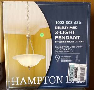 lot 70 image: NEWSEALED - Hampton Bay Kensley Park 3-Light Brushed Nickel