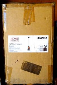 lot 84 image: HOME DECORATORS New- 1-Light Iron Smoke Mini Pendant with Glass