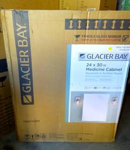 lot 87 image: BIG $ LOT - Glacier Bay 23.6 in. W x 30 in. H Rectangular Wood Composite Medicine Cabinet with Mirror