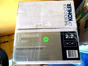 lot 100 image: NEW - KOHLER Elmbrook 7 in. W x 8 in. D Rectangular Pedestal Sink Base in White