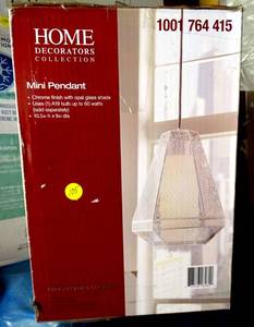 lot 105 image: NEW IN BOX - Home Decorators Chrome Finish Mini Pendant Model #1001 764 415
