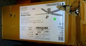 lot 112 image: NEW - Home Decorators Ashby Park 52 LED Brushed Nickel Ceiling Fan New