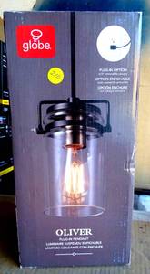 lot 210 image: Oliver 1-Light Dark Bronze Plug-In or Hardwire Pendant Lighting with 15 ft. Cord
