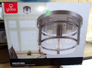lot 216 image: NEW - Wexford 3-Light Dark Bronze Semi-Flush Mount Ceiling Light with Clear Glass by Globe Electric