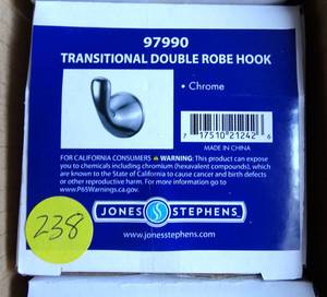 lot 238 image: CASE OF 5 - JONES STEPHENS CHROME TRANSITIONAL DOUBLE ROBE HOOK #97990