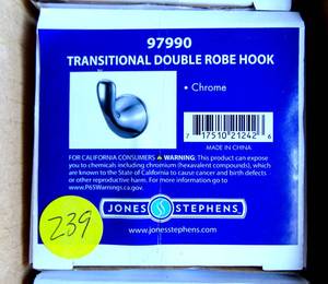 lot 239 image: CASE OF 5 - JONES STEPHENS CHROME TRANSITIONAL DOUBLE ROBE HOOK #97990