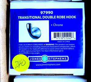 lot 240 image: CASE OF 5 - JONES STEPHENS CHROME TRANSITIONAL DOUBLE ROBE HOOK #97990