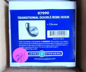 lot 241 image: CASE OF 5 - JONES STEPHENS CHROME TRANSITIONAL DOUBLE ROBE HOOK #97990