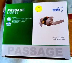 lot 251 image: NEW IN BOX  Shield Security Passage LOCKSET Straight Lever Style Nickel Finish Grade 3