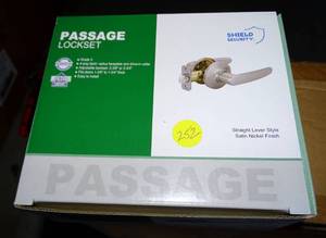 lot 252 image: NEW IN BOX  Shield Security Passage LOCKSET Straight Lever Style Nickel Finish Grade 3