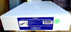 lot 274 image: NEW - (BOX OPENED FOR DISPLAY) - Jones Stephens CHROME PLATED TWO HANDLE KITCHEN FAUCET WITH SPRAY #1550540