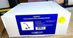 lot 279 image: NIB - Jones Stephens Chrome Plated Two Handle Stall Shower Faucet, 1850022