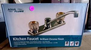 lot 286 image: Aqua Plumb 1550400 8-Inch Two-Handle Polished Chrome Kitchen Faucet NEW