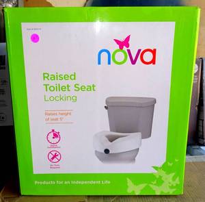 lot 287 image: NEW IN BOX  NOVA 8350-R 5 RAISED TOILET SEAT WITH LOCK 300LB WT CAP Item # 8350-R