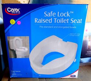 lot 288 image: NEW IN BOX  Carex - Safe Lock Bariatric Raised Toilet Seat - WHITE