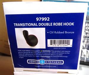 lot 92 image: LOT OF 3 - JONES STEPHENS 97992 OIL RUBBED BRONZE TRANSITIONAL DOUBLE ROBE HOOK