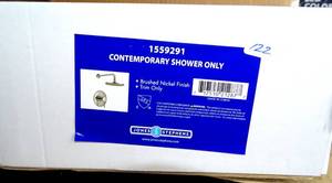 lot 122 image: $$ Jones Stephens 1559291 Brushed Nickel Contemporary Shower Faucet with Rain Shower Head, Trim