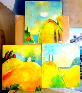 lot 206 image: Vintage Set of 3 Mountain Landscape Wall Hangings by Janet Weed Beaver, Decorative Wall Art