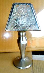 lot 207 image: BEAUTIFUL CANDLE TEA LIGHT WITH GLASS SHADE - STAINLESS BASE