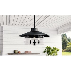 lot 104 image: BIG $ LOT - Quoizel Yasmin 3 -Light Black Transitional Clear glass Dome Medium Outdoor Hanging Pendant light Item #3799350