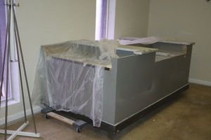 lot 385 image: LARGE desk counter unit as shown - 81 x 59 x 37h