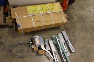 lot 390 image: Door closer hinges, faucet part, Blum drawer components