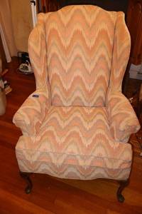 lot 71 image: Queen Anne style wing back chair by Shuford furniture